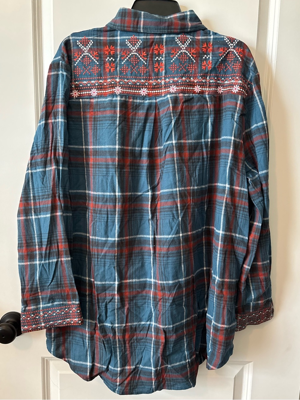 KOMILI 3XL Embroidered Plaid Button Front Tunic Shacket Boho Floral Top NEW - Picture 7 of 7